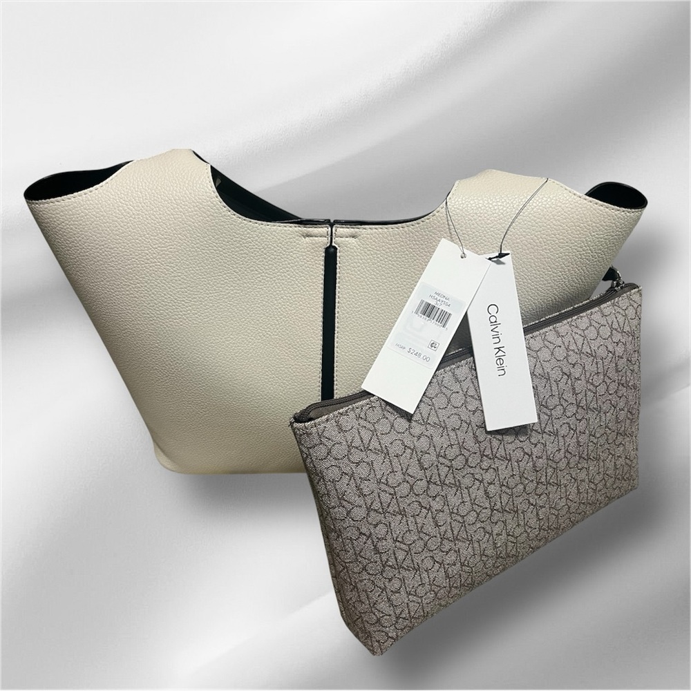 Calvin Klein Cream and Gray Tote Set
